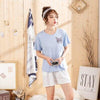 summer women Comfortable Pajamas Set long Sleeve Nightgown Cartoon printing Cute Sleepwear suit Girl short pants Pijama Mujer