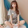 summer women Comfortable Pajamas Set long Sleeve Nightgown Cartoon printing Cute Sleepwear suit Girl short pants Pijama Mujer
