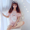 summer women Comfortable Pajamas Set long Sleeve Nightgown Cartoon printing Cute Sleepwear suit Girl short pants Pijama Mujer