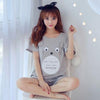 summer women Comfortable Pajamas Set long Sleeve Nightgown Cartoon printing Cute Sleepwear suit Girl short pants Pijama Mujer