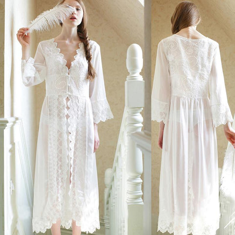 Women's Sexy Lace V Neck Nightdress Summer Vintage Cotton White Nightgowns Home Sleeping Dress For Women Sleepwear Ladies Lounge