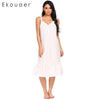 Ekouaer Vintage Nightgown Cotton Night Dress Women Solid V-Neck Spaghetti Strap Ruffles Sleep Dress Sleepshirts Long Nightdress