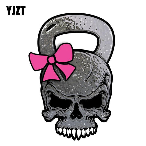 YJZT 11.8CM*17.4CM Skull Kettlebell Crossfit Lift Gym Funny Car Sticker Warning PVC Decal 12-0627