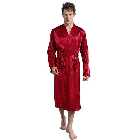 Wholesale Solid Color Pockets Long Sleeve Men's Bathrobe Loose Sleepwear Nightgown Robe