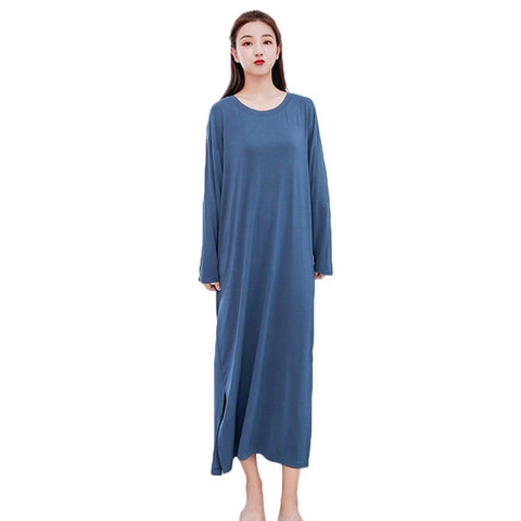 Women Long Robe Loose Nightdress Solid O-Neck Modal Long Sleeve Nightgowns Spring Autumn Nightie Sleeping Dress Homewear