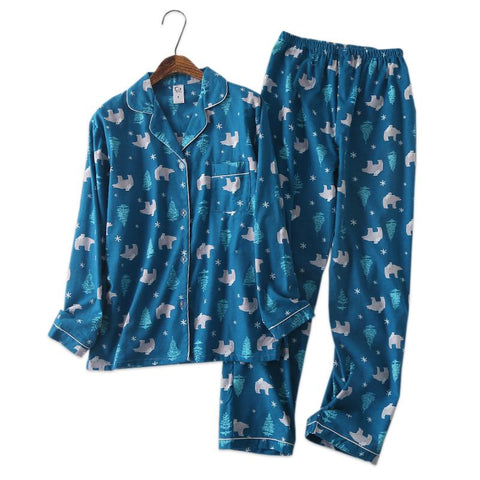 Korea Cute cartoon 100% cotton pyjamas women pajamas sets autumn 100% Brushed cotton winter warm women sleepwear pijamas mujer