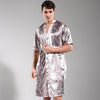 Chinese Men Sleepwear Printed Flower Intimate Lingerie Nightgown Satin Rayon Nightwear Casual Male Robe Bathrobe Kimono Gown