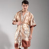 Chinese Men Sleepwear Printed Flower Intimate Lingerie Nightgown Satin Rayon Nightwear Casual Male Robe Bathrobe Kimono Gown