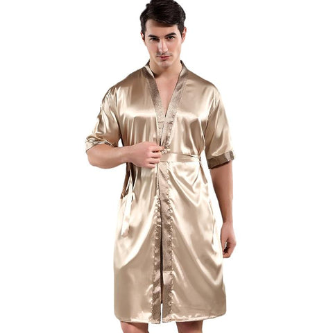 Casual Male Robe Bathrobe Kimono Gown Satin Rayon Nightwear Chinese Men Sleepwear Printed Flower Intimate Lingerie Nightgown