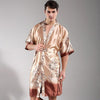 Casual Male Robe Bathrobe Kimono Gown Satin Rayon Nightwear Chinese Men Sleepwear Printed Flower Intimate Lingerie Nightgown