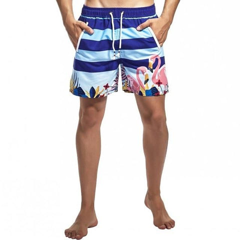 KWAN.Z Men's board shorts swimsuit beach shorts loose quick dry sports shorts swimwear stripe flamingo men's swimming trunks