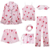 JULY'S SONG 2019 Women 7 Pieces Pajamas Sets Stain Faux Silk Pajamas Women Sleepwear Sets  Autumn Winter Tops+Shorts+Shirt+Pants