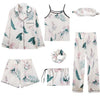 JULY'S SONG 2019 Women 7 Pieces Pajamas Sets Stain Faux Silk Pajamas Women Sleepwear Sets  Autumn Winter Tops+Shorts+Shirt+Pants