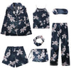 JULY'S SONG 2019 Women 7 Pieces Pajamas Sets Stain Faux Silk Pajamas Women Sleepwear Sets  Autumn Winter Tops+Shorts+Shirt+Pants