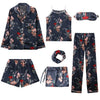 JULY'S SONG 2019 Women 7 Pieces Pajamas Sets Stain Faux Silk Pajamas Women Sleepwear Sets  Autumn Winter Tops+Shorts+Shirt+Pants