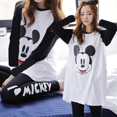 Womens Pajamas Sets Autumn Cotton Printing Lapel Top + Long Pant 2 Piece Sets Pajamas Set For Women Sleepwear Girls Pyjamas Suit