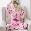 Womens Pajamas Sets Autumn Cotton Printing Lapel Top + Long Pant 2 Piece Sets Pajamas Set For Women Sleepwear Girls Pyjamas Suit