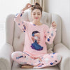 Womens Pajamas Sets Autumn Cotton Printing Lapel Top + Long Pant 2 Piece Sets Pajamas Set For Women Sleepwear Girls Pyjamas Suit