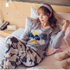 Womens Pajamas Sets Autumn Cotton Printing Lapel Top + Long Pant 2 Piece Sets Pajamas Set For Women Sleepwear Girls Pyjamas Suit