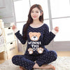 Womens Pajamas Sets Autumn Cotton Printing Lapel Top + Long Pant 2 Piece Sets Pajamas Set For Women Sleepwear Girls Pyjamas Suit