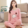 Womens Pajamas Sets Autumn Cotton Printing Lapel Top + Long Pant 2 Piece Sets Pajamas Set For Women Sleepwear Girls Pyjamas Suit