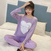 Womens Pajamas Sets Autumn Cotton Printing Lapel Top + Long Pant 2 Piece Sets Pajamas Set For Women Sleepwear Girls Pyjamas Suit
