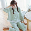 Womens Pajamas Sets Autumn Cotton Printing Lapel Top + Long Pant 2 Piece Sets Pajamas Set For Women Sleepwear Girls Pyjamas Suit