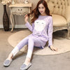 Womens Pajamas Sets Autumn Cotton Printing Lapel Top + Long Pant 2 Piece Sets Pajamas Set For Women Sleepwear Girls Pyjamas Suit