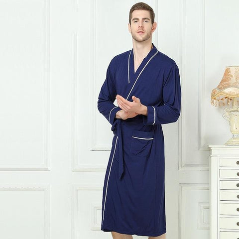 Bamboo Fiber Men Bathrobe Stain Robe Man's Sleepwear Soft Nightgown for Male Pajamas Gown Lounge Wear Nature Bamboo Summer