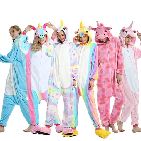 2019 Winter Unicorn Pajamas Stitch Animal Sleepwear onesie Kigurumi Women Men Unisex Adult Flannel Nightie Home clothes Sets