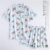 Japanese simple short pyjamas women 100% cotton short sleeves ladies pajama sets shorts Cute cartoon sleepwear women homewear
