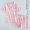 Japanese simple short pyjamas women 100% cotton short sleeves ladies pajama sets shorts Cute cartoon sleepwear women homewear