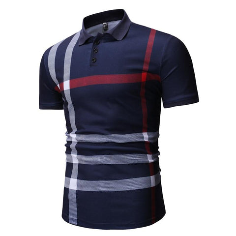 2019 Polo men's color matching striped POLO shirt men's short-sleeved lapel breathable POLO shirt casual men's clothing