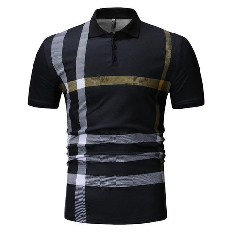 2019 Polo men's color matching striped POLO shirt men's short-sleeved lapel breathable POLO shirt casual men's clothing