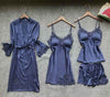 New Sexy Women Robe &amp Gown Sets Lace Bathrobe + Night Dress Two Pieces Sleepwear Womens Sleep Set Faux Silk Robe Femme Linge
