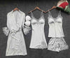 New Sexy Women Robe &amp Gown Sets Lace Bathrobe + Night Dress Two Pieces Sleepwear Womens Sleep Set Faux Silk Robe Femme Linge