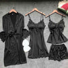 New Sexy Women Robe &amp Gown Sets Lace Bathrobe + Night Dress Two Pieces Sleepwear Womens Sleep Set Faux Silk Robe Femme Linge
