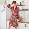 Summer Casual Men Robe Kimono Bathrobe Printed Rayon Sleepwear Long Sleeve Home Clothes Satin Dressing Gown Nightgown L XL XXL