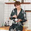 Summer Casual Men Robe Kimono Bathrobe Printed Rayon Sleepwear Long Sleeve Home Clothes Satin Dressing Gown Nightgown L XL XXL
