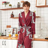 Summer Casual Men Robe Kimono Bathrobe Printed Rayon Sleepwear Long Sleeve Home Clothes Satin Dressing Gown Nightgown L XL XXL