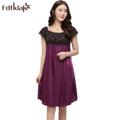Fdfklak M-4XL Large Size Nightgowns Women Night Dress Sleepwear Gown Night 2018 Summer Women's Silk Dress Sexy Nightgown Q820