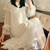Women's Lolita White Princess Dress Sleepshirts Vintage Palace Style Multilayer Lace Mesh Nightgowns.Nightdress Sleep Loungewear
