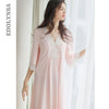 Elegant Night Dress Women Autumn Sleepwear Pink Scallop Edge V Neck Cotton Sleepdress Vintage Homewear Soft Long Nightgown T263
