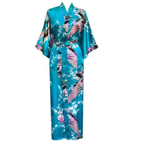 Floral Peacock Women Wedding Party Bride Bridesmaid Robe Plus Size 3XL Rayon Kimono Bathrobe Sexy Sleepwear Long Nightgown