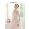 Elegant Sleep & Lounge Strap Off The Shoulder Slash High Waist Long Sleeve Pink Princess Home Dress Vintage Cotton Homewear H605