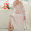Elegant Sleep & Lounge Strap Off The Shoulder Slash High Waist Long Sleeve Pink Princess Home Dress Vintage Cotton Homewear H605