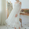 Elegant Sleep & Lounge Strap Off The Shoulder Slash High Waist Long Sleeve Pink Princess Home Dress Vintage Cotton Homewear H605