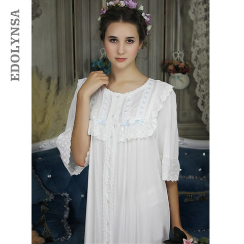 Victorian Dress Vintage Sleepwear Long Romantic Nightgowns Plus Size Women Autumn Cotton Home Wear Sleep Shirt Nightdress T292