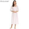 Ekouaer Women Long Vintage Nightgown Nightwear Dress Casual 100% Cotton Solid Hollow Out V-Neck Loose Nightdress Sleepwear