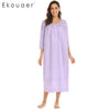 Ekouaer Women Long Vintage Nightgown Nightwear Dress Casual 100% Cotton Solid Hollow Out V-Neck Loose Nightdress Sleepwear